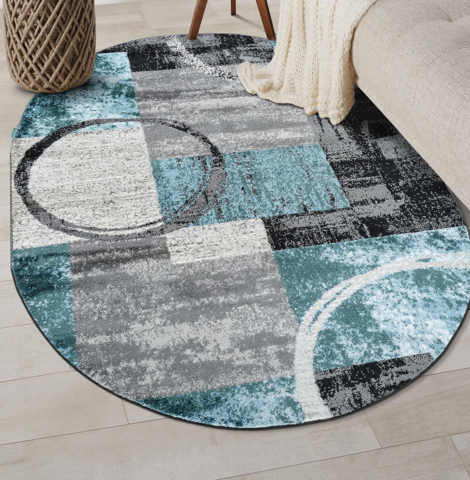 Elegant Abstract Circles Grey Area Rug 5×7 Premium Polypropylene Fabric