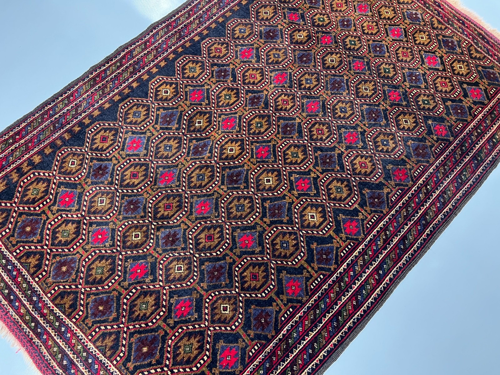 4×6 Vintage Baluchi Rug Hand-Knotted Afghan Wool Carpet with Tribal Gul Motifs