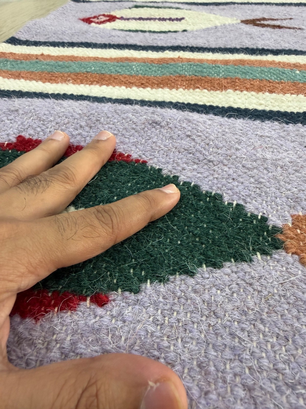 Hand Woven Wool Rug 4×6 Lavender Flatweave Scandinavian Folk Art Kilim for Kids