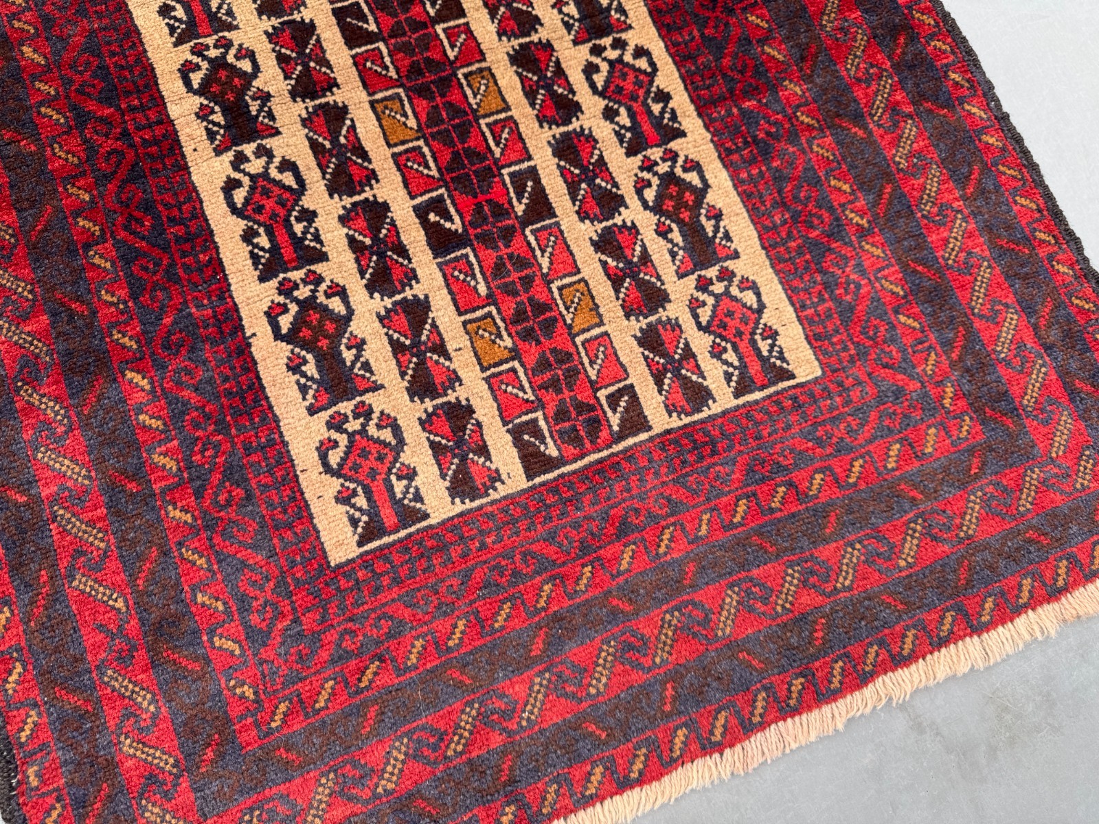 2’8 x 4’6 Ft Afghan Baluchi Tribal Rug Handmade Tree Motif Geometric Panel Nomad