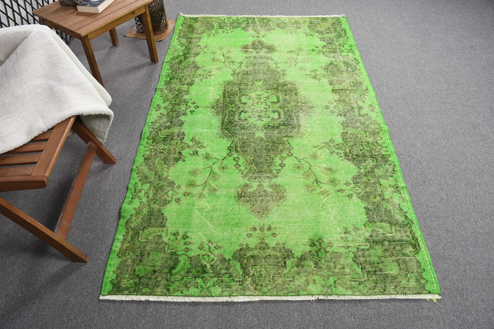 3,9×6,7 ft Turkish Area Rug, Green Gray Vintage Oriental Wool Rug