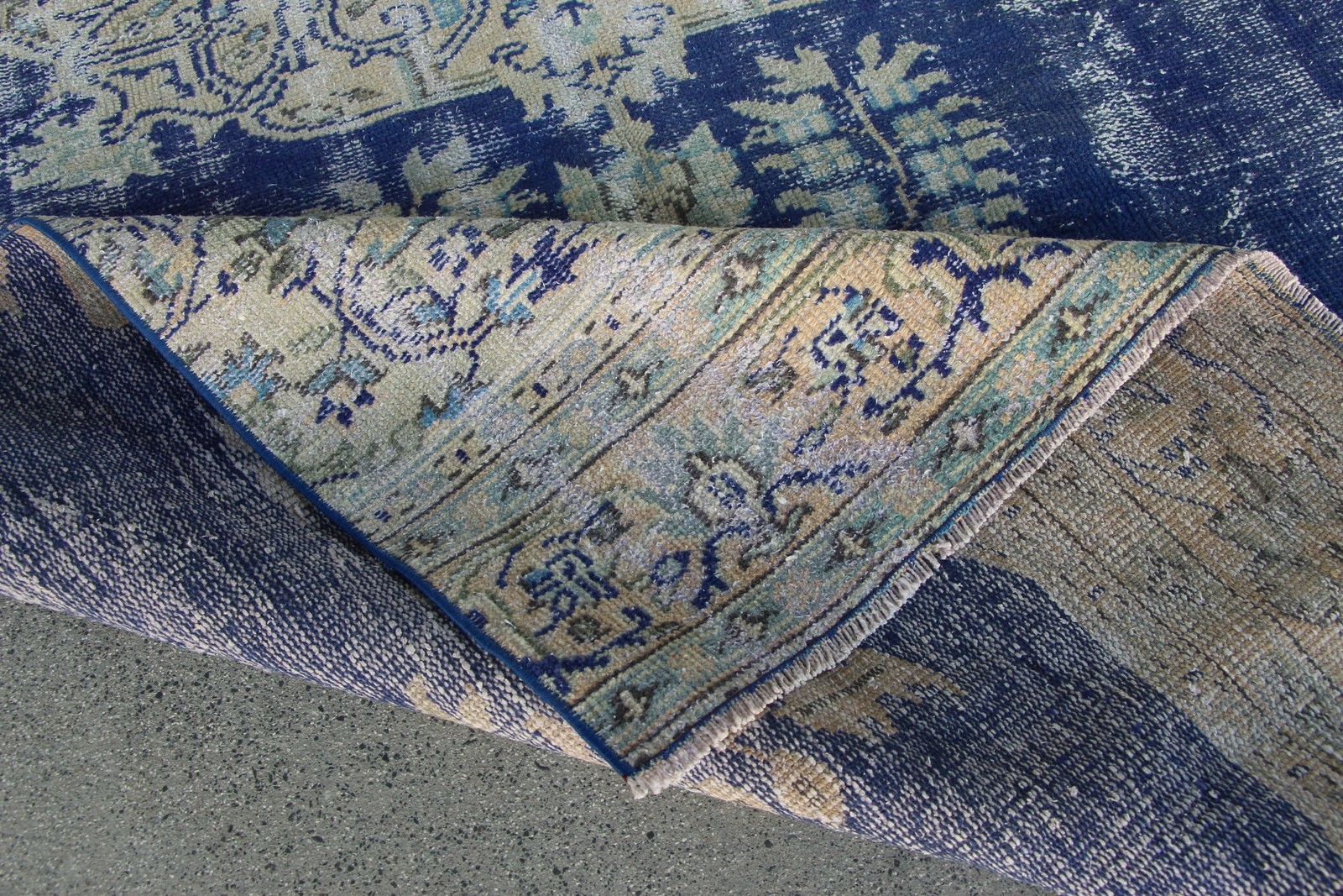 Turkish Vintage Rug 4,8×10,1 ft (145×307 cm), Blue Oriental Wool Rug