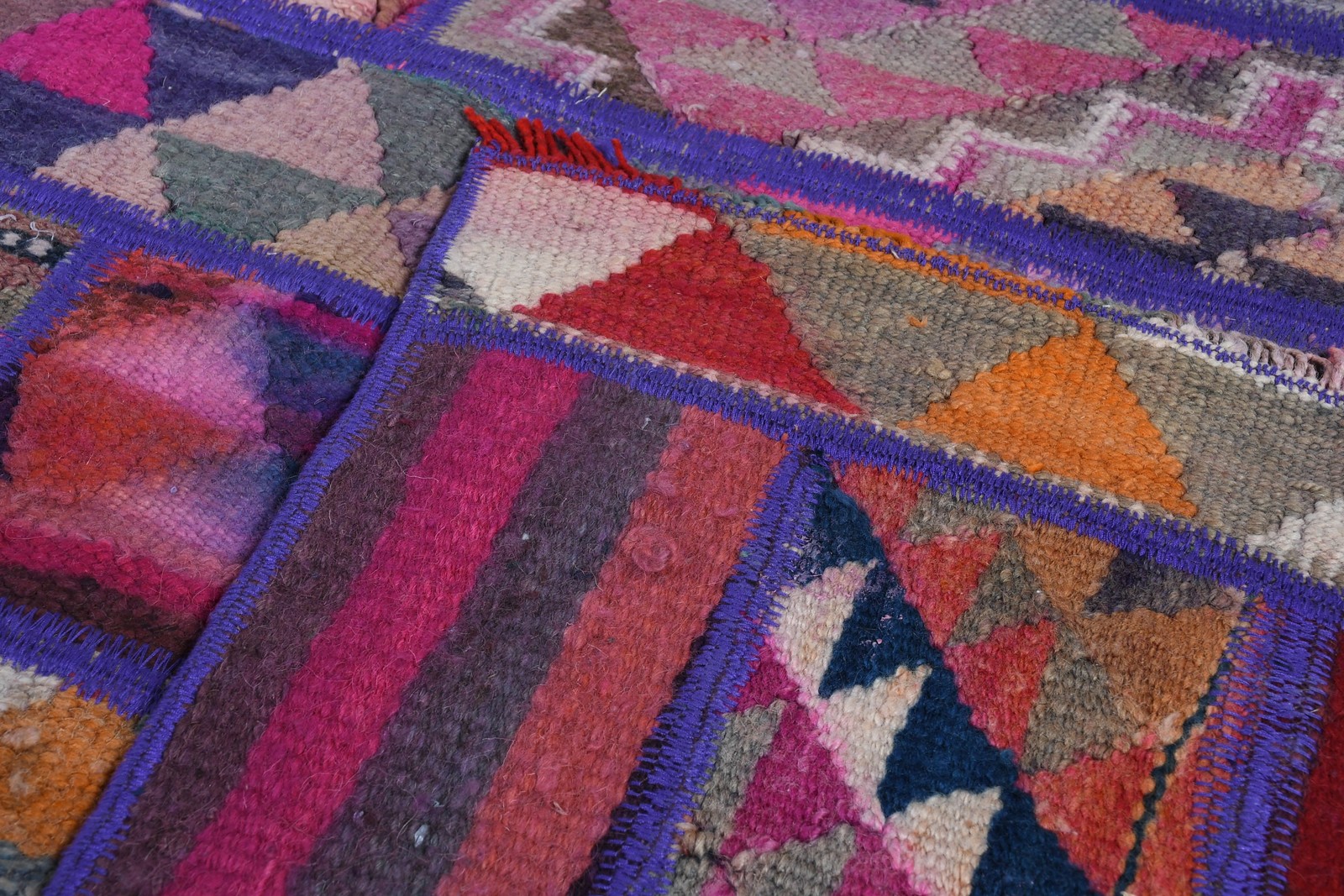 Vintage Turkish Rug, Large 6,8×10,1 ft Rug, Purple Polka dot Wool Rug