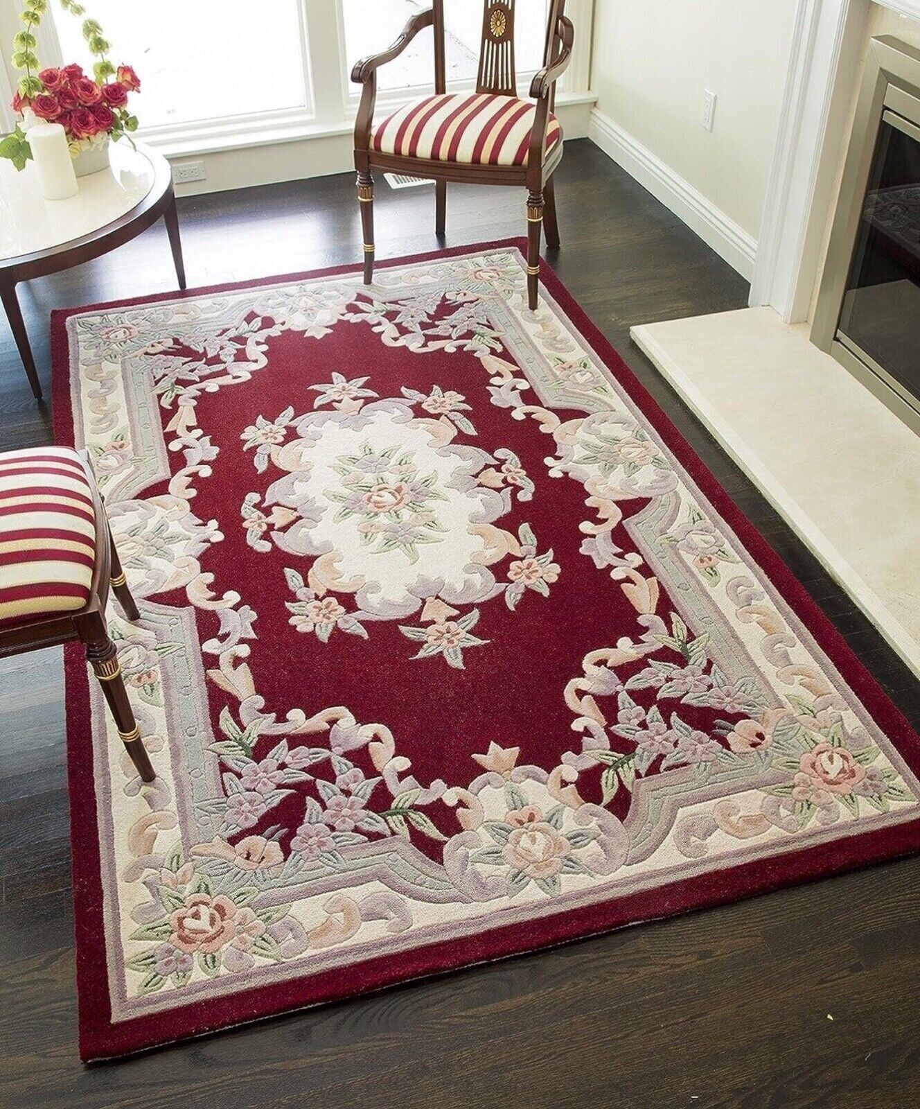 Hand Tufted Aubusson Design Rug Banded Wool Carpet Area Rug 8×10 9×12 6×9 5×8