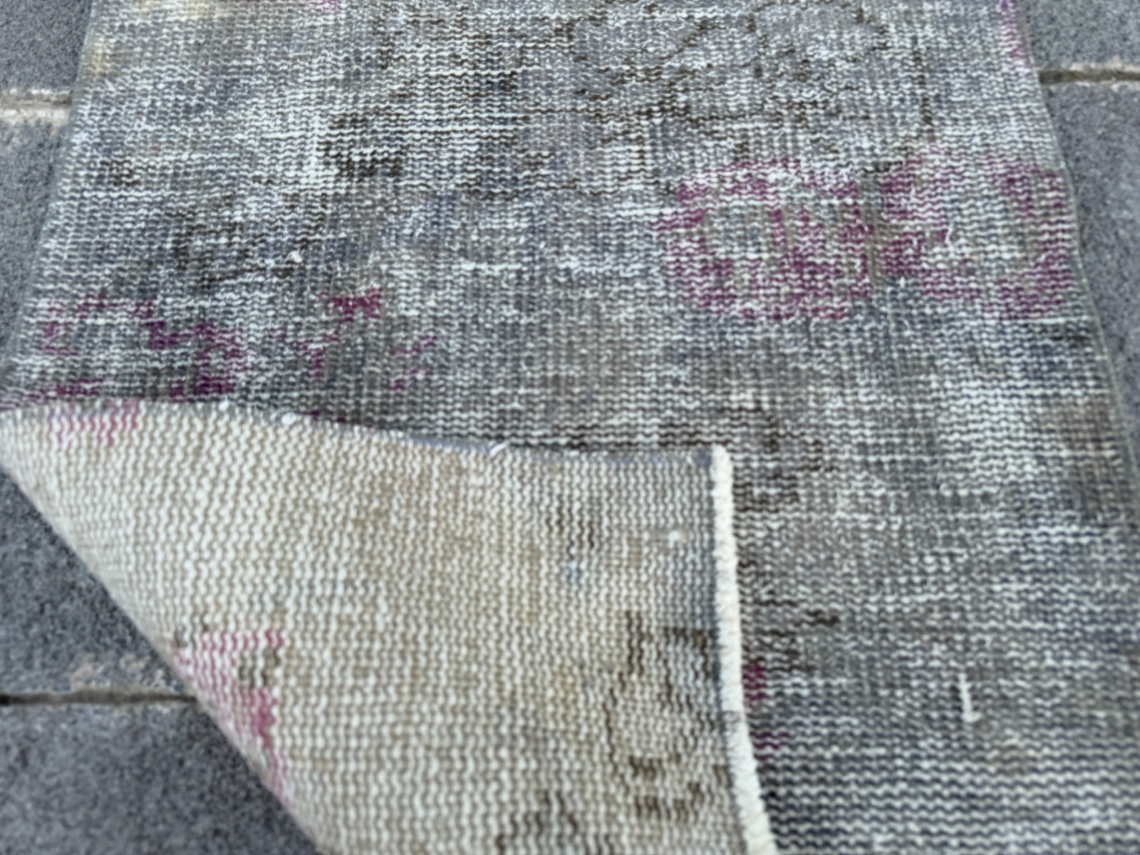 Small Vintage Turkish Oushak Rug 1.7×2.4 Gray Plum Door Mat Accent Rug