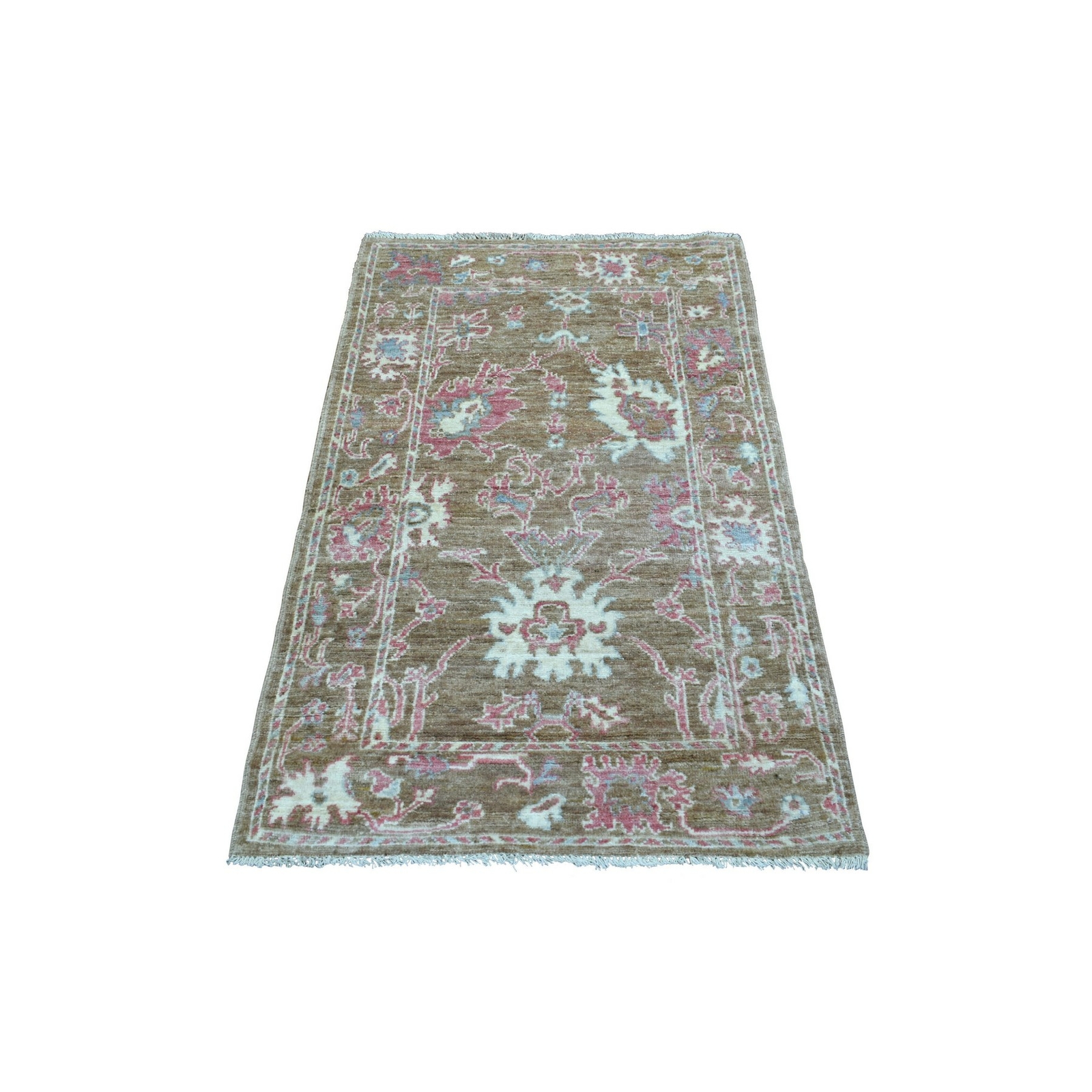 3’1″x5′ Brown Hand Knotted Afghan Angora Oushak Organic Wool Oriental Rug R70544