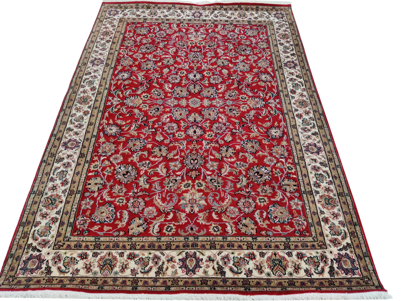 Vintage Hand Knotted Area Rug 100% Wool Red Traditional Oriental Floral Rug 6×8