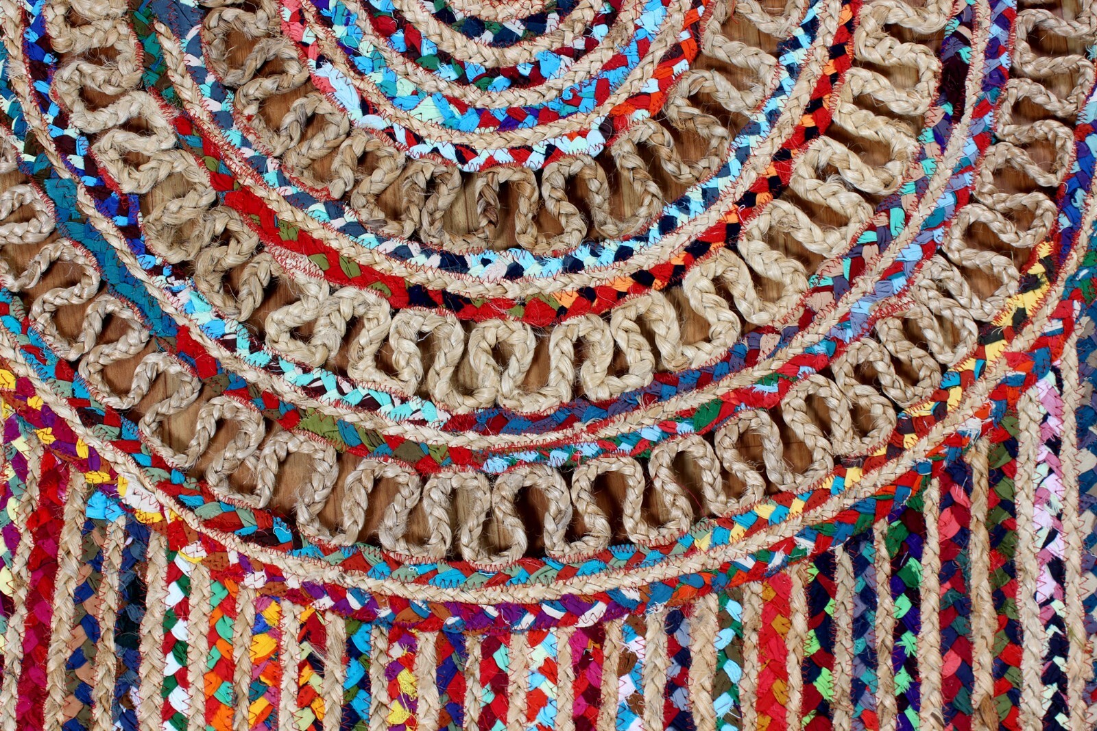 4×4 5×5 Ft Hand Braided Cotton Jute Area Rug India Living Room Beige Round Kilim