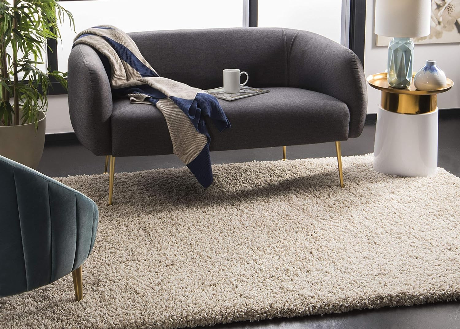 California Shag Collection Area Rug – 5’3″ X 7’6″, Beige, Non-Shedding & Easy Ca