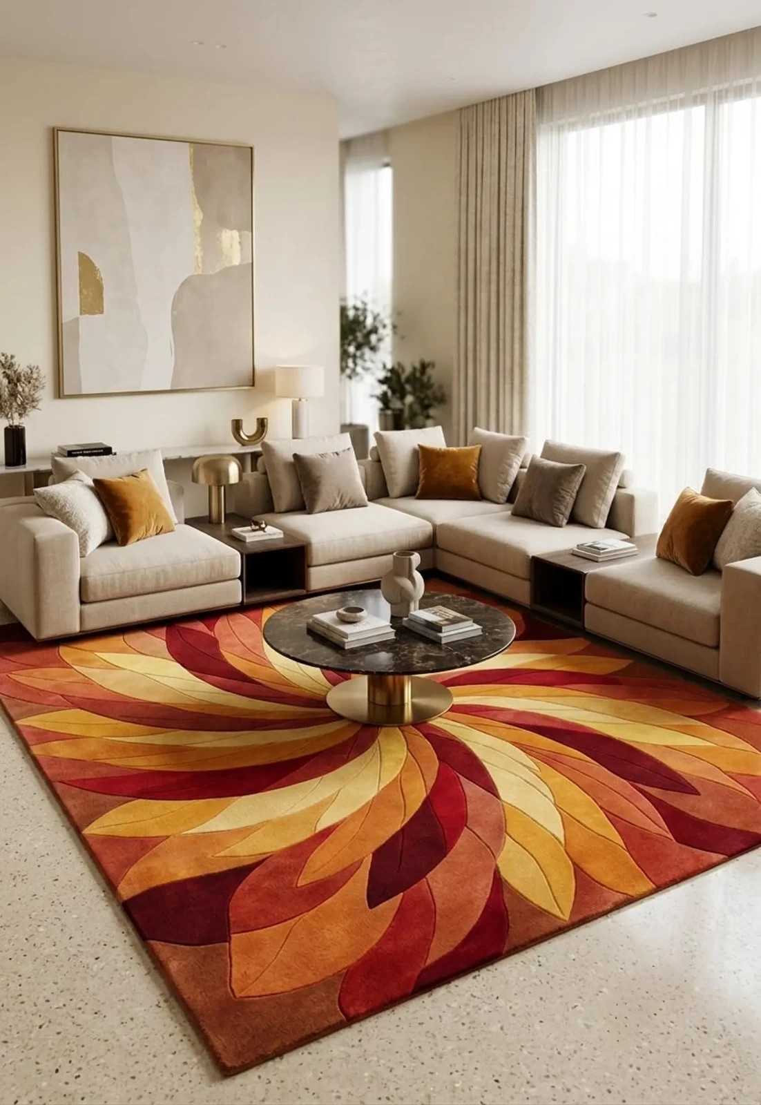 Hand Tufted Wool Area Rug, Abstract Swirl Organic Pattern, Emerald Green Beige