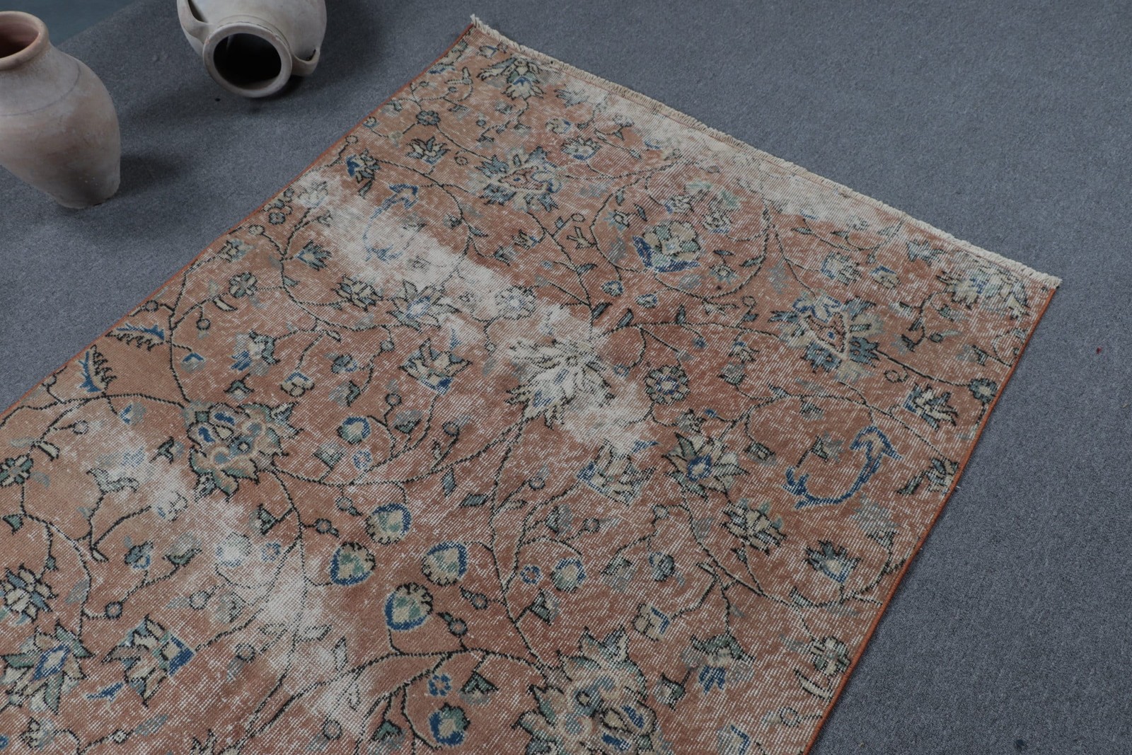 4,2×7,7 ft Turkish Rug, Vintage Area Rug, Brown Blue Oriental Rug