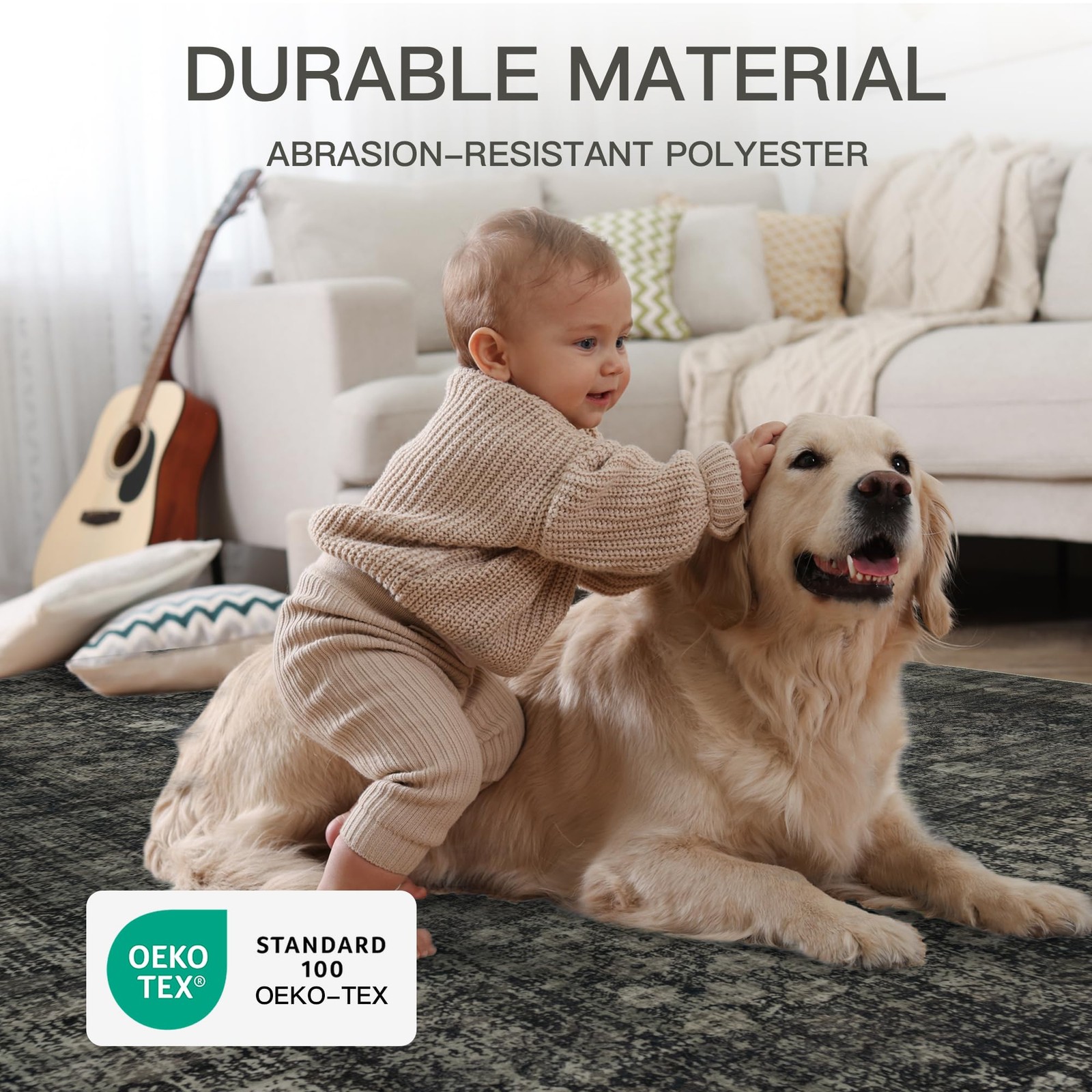 8×10 Vintage Washable Area Rug for Living Room,Low Pile Non Slip Carpet Non-S…