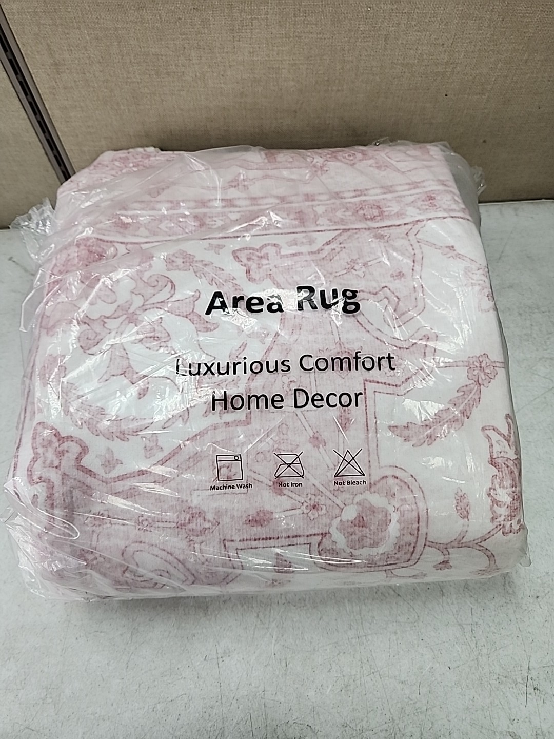 NEW 10 X 7 Washable Pink/Ivory Area Rug, Easy Care Foldable, Washable, Non-Slip