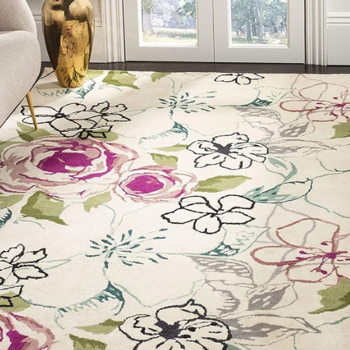 Floral Contemporary Oriental Area Rug Hand-Tufted Wool Modern Carpet, Kids Rug