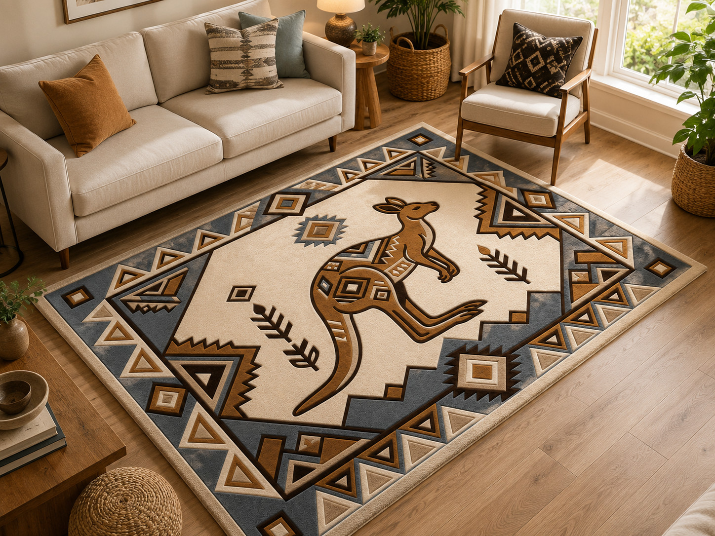 Kangaroo Rug,Australian Tribal Area Rug,Geometric Handmade Carpet, Native Insp