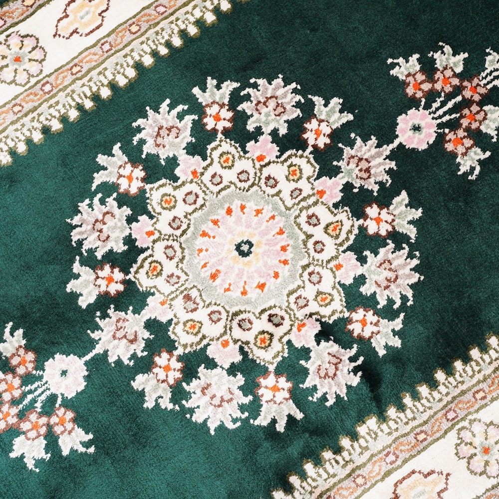 2x3ft Green Mini Handmade Silk Rug Classic Orient Design Small Area Carpet 114C