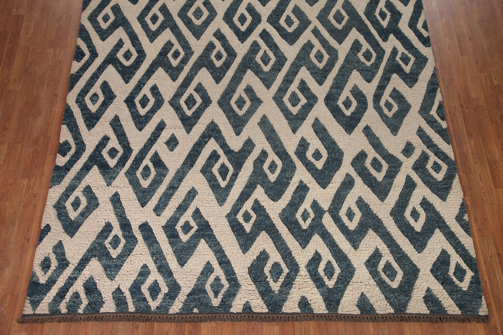 Ivory/ Blue Moroccan Shaggy Oriental Rug Wool Handmade Room Size Carpet 8×10