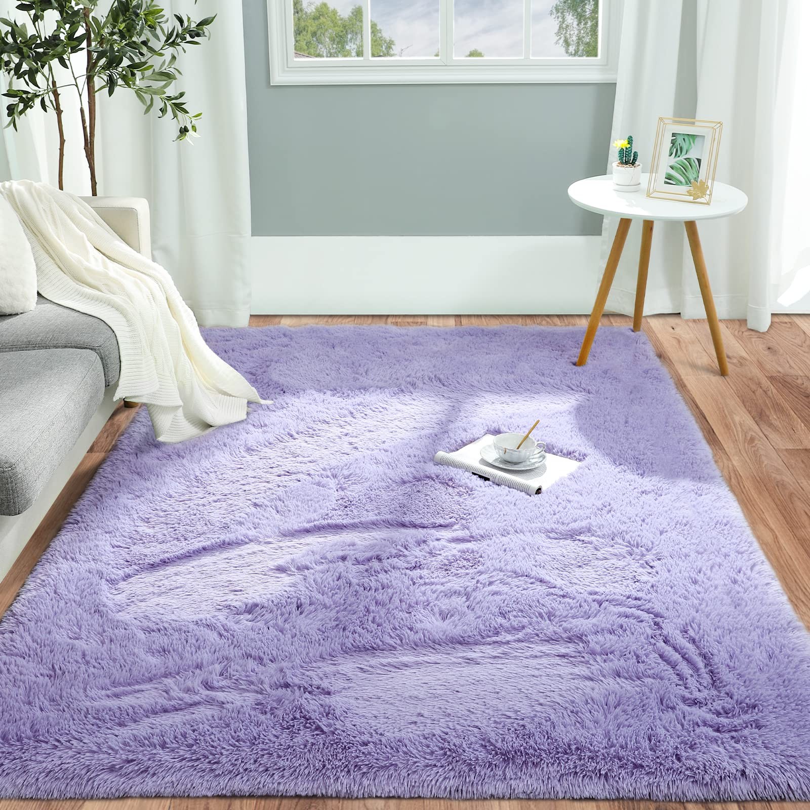 Fluffy Lavender Purple Area Rug for Bedroom Living Room, 3X5 Feet Soft Plush Fuz