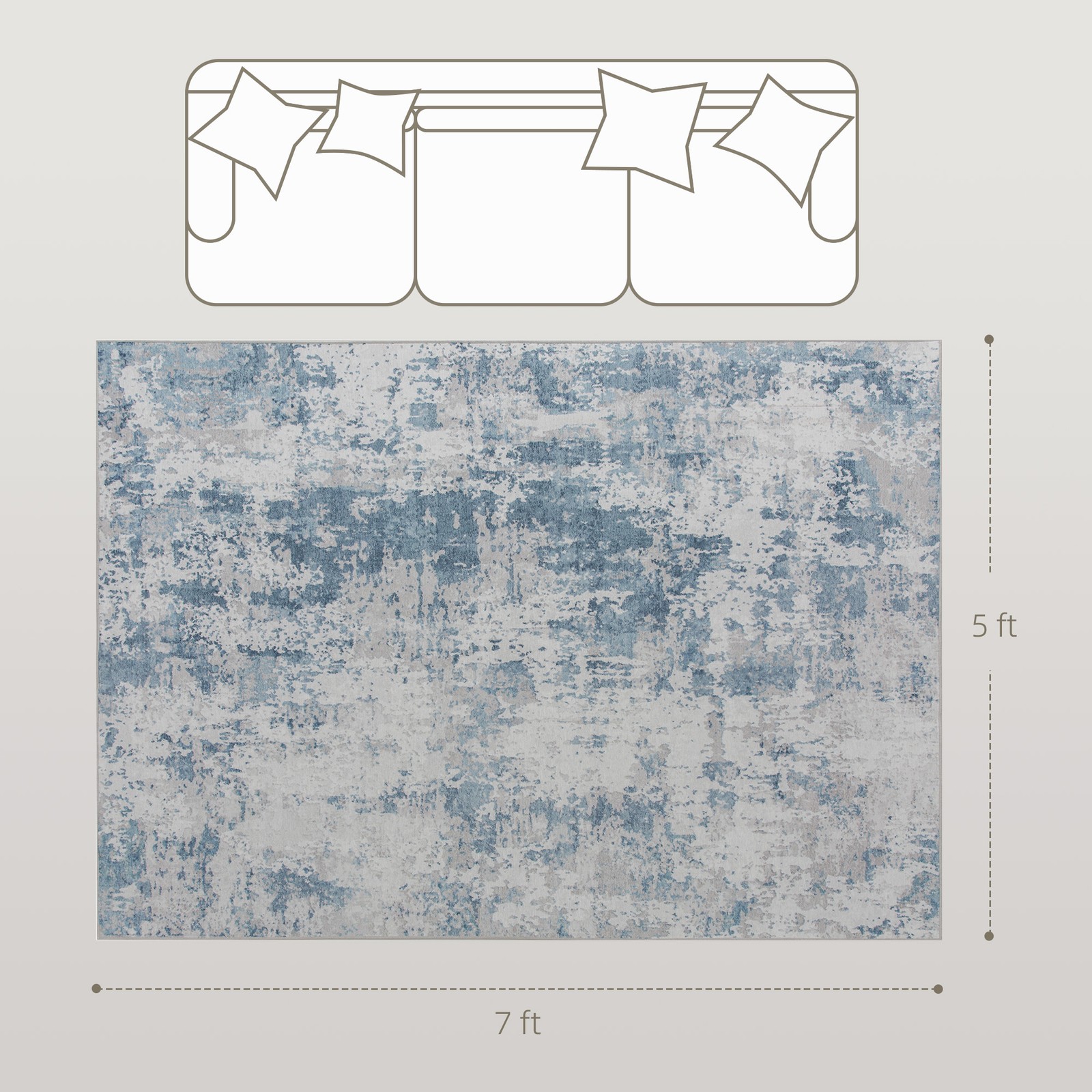 Area Rug 5×7, Non-Slip Machine Washable Rug for Living Room, Blue