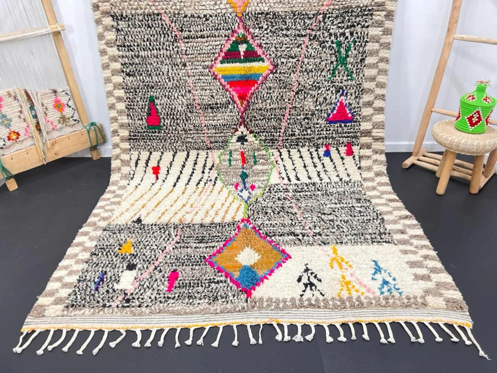 Handmade Rug – Moroccan Wool Berber Carpet, Tribal Boho Style