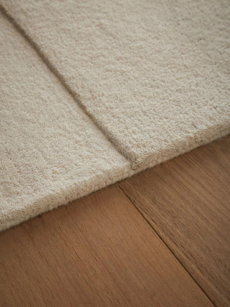 Modern Minimal Handmade Wool Area Rug 8×10 Living Room Neutral Textured Pattern