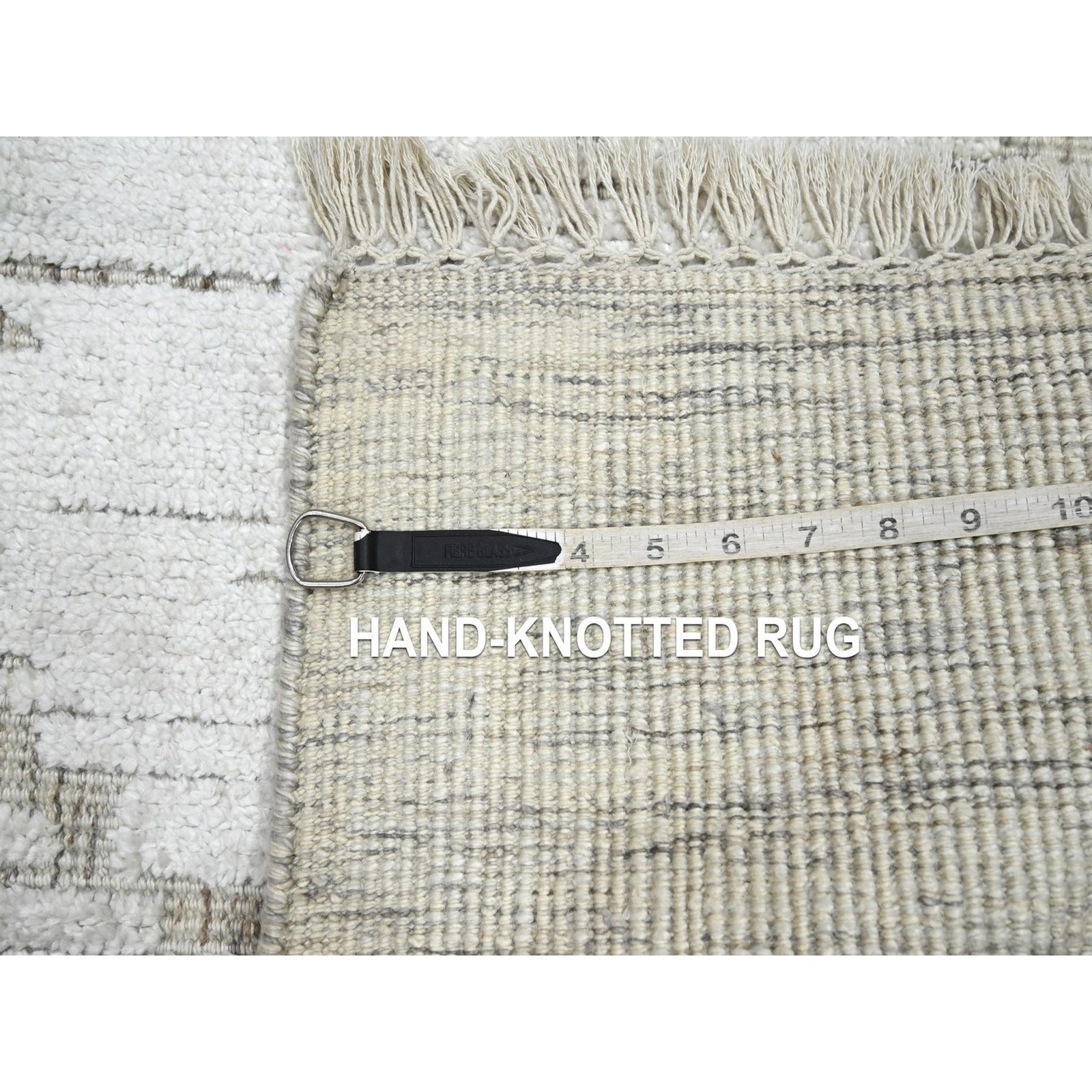 2’x3′ Ivory Hand Knotted Pure Silk Textured Tone on Tone Modern Mat Rug 75877