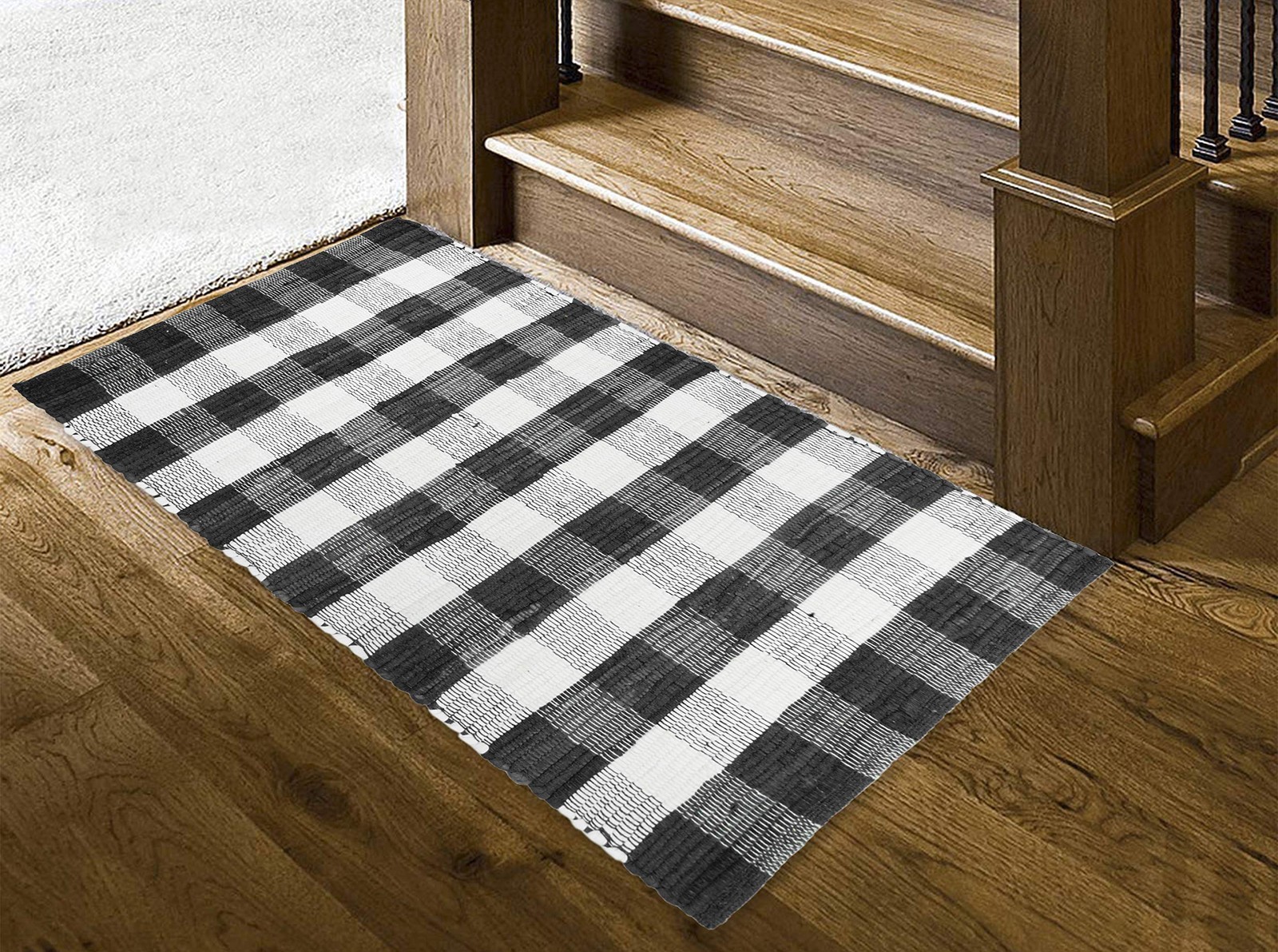 GLAMBURG Cotton Buffalo Check Plaid Rugs Washable, Handwoven Checkered Rug Welco