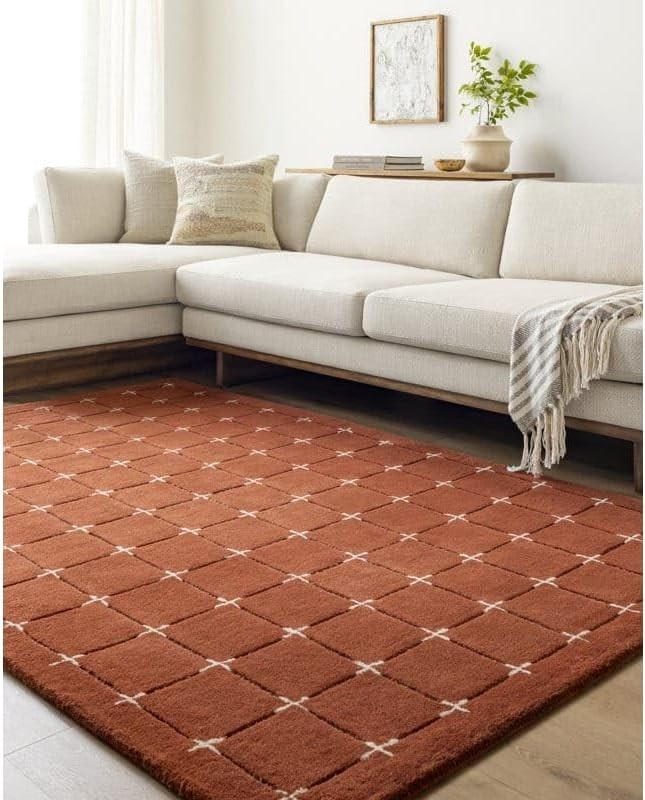 Royal Rust Woody Grid Pattern Floral Design | Handmade – Hand tufted area rugs