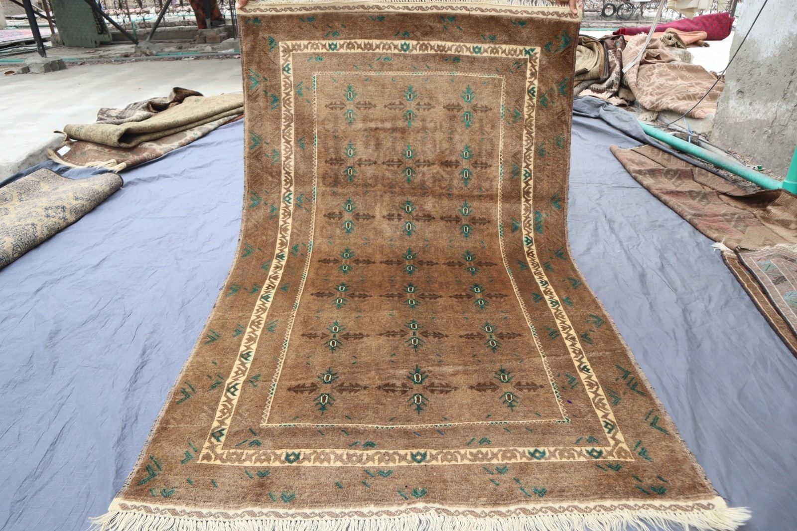 Terracotta Rug 3’8×6’3 ft Afghan Handmade Neutral Rug- Gray Caucasian Rustic Rug