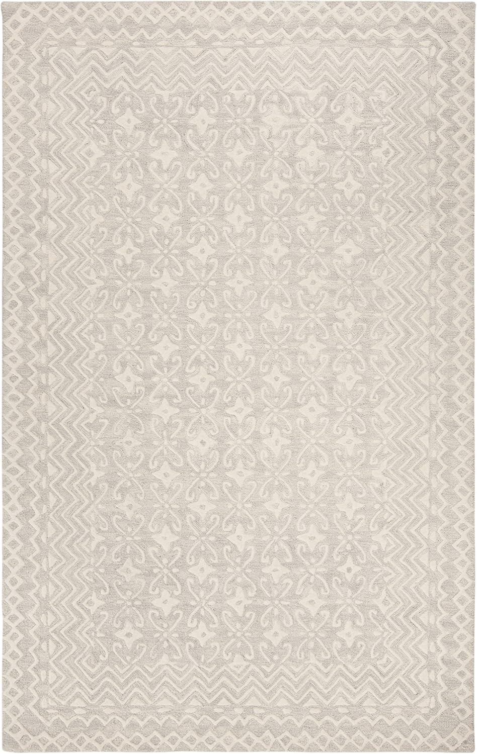 Blossom Collection 6′ x 9′ Handmade Wool Area Rug – Grey & Ivory