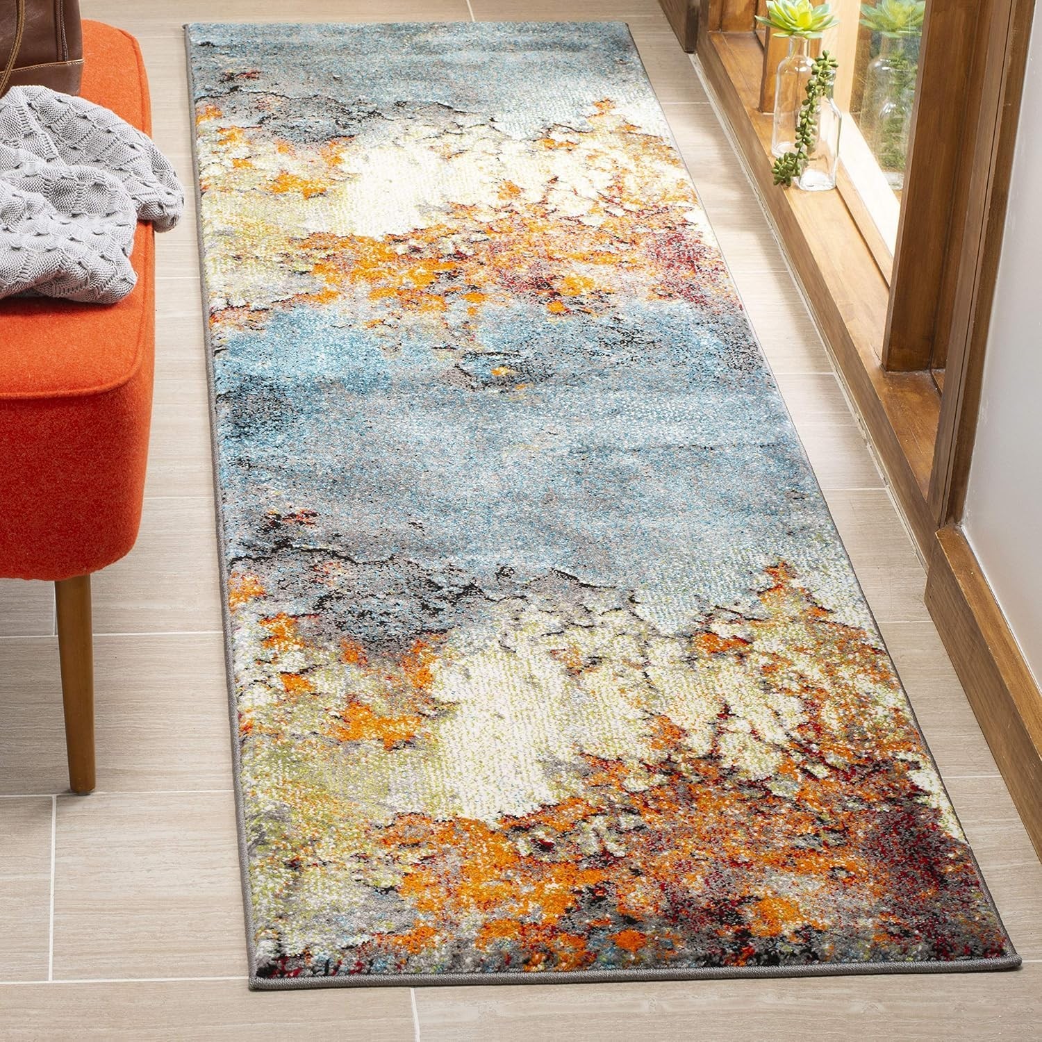 SAFAVIEH Glacier Collection GLA125B-212 Blue/Multicolor- 2’3″ x 12′ Rug Runner