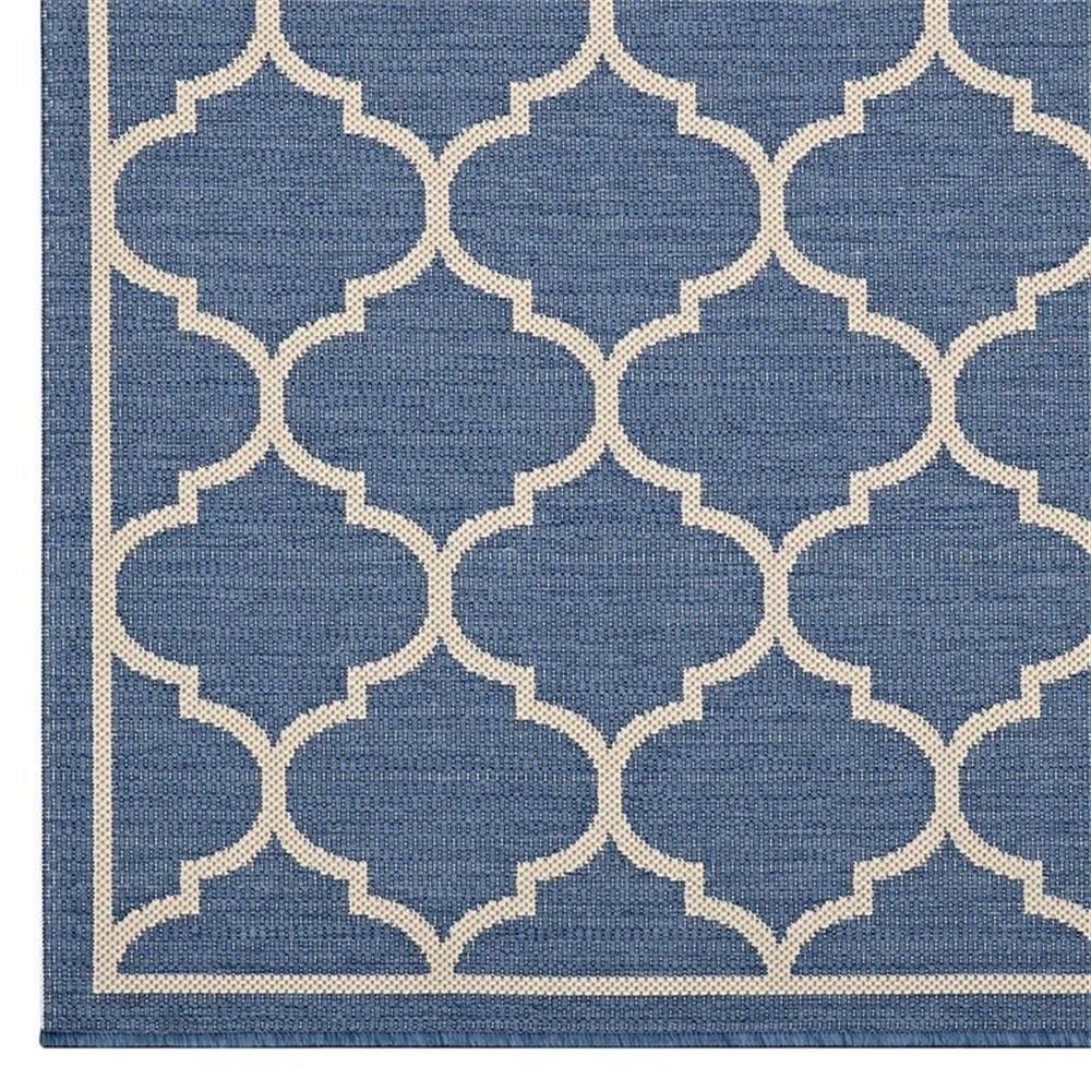 Pemberly Row 94.5×122″ Moroccan Quatrefoil Trellis Fabric Area Rug in Blue/Beige