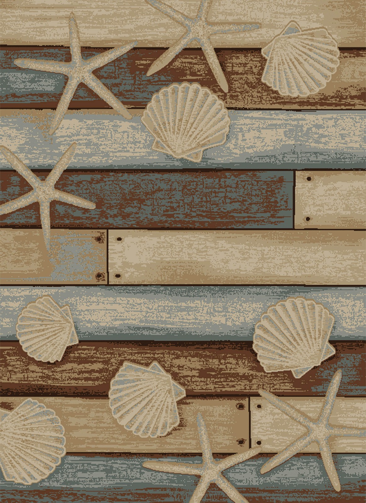Sea Life Tropical Rug | Seashells, Starfish, Deck | Tan, Red, Blue 7’10″x9’10”