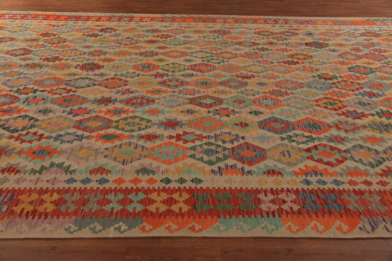 Palace Size Kilim Oriental Rug 10×17 Geometric Wool Flat-weave Geometric Carpet