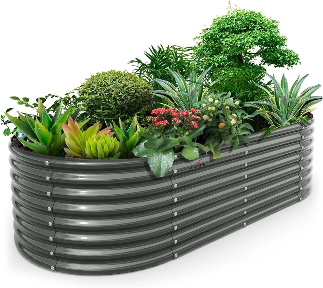 Anleolife 8x4x2ft Oval Deep Root Galvanized Raised Garden Bed, Quartz Grey | 478