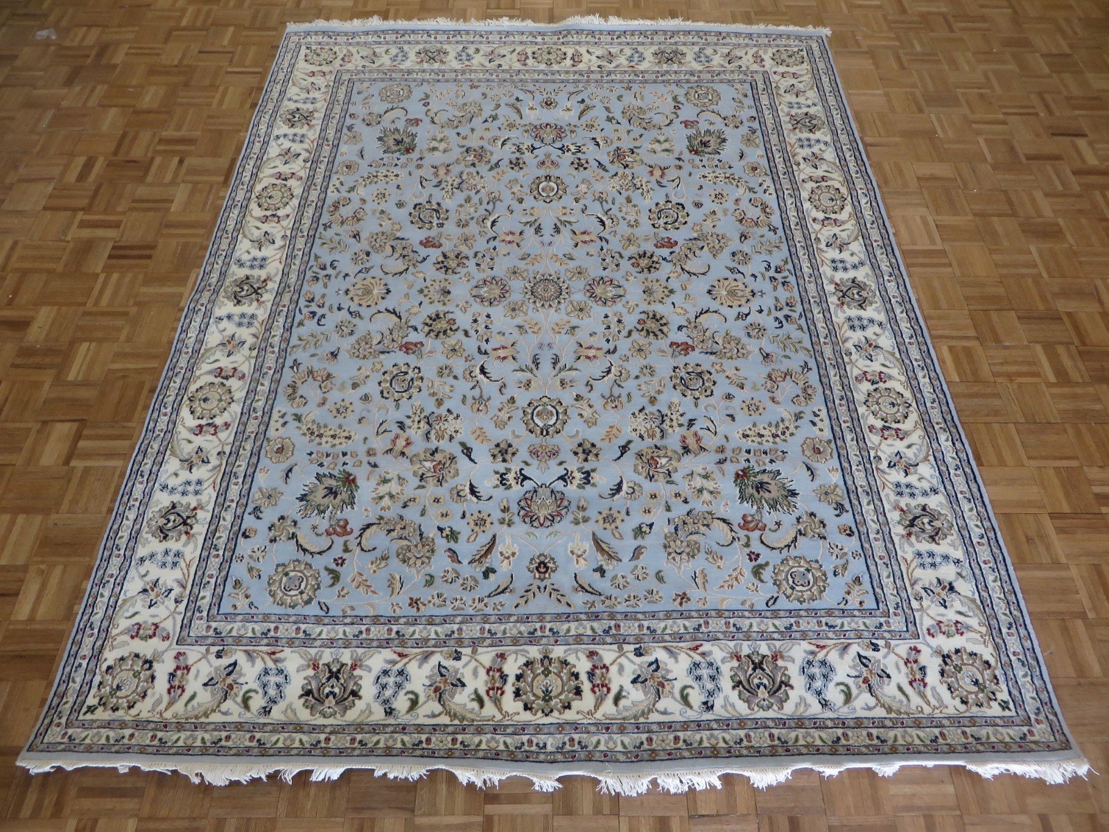 7’10 x 10’1 Hand Knotted Light Blue Fine Nain With Silk Oriental Rug G16115