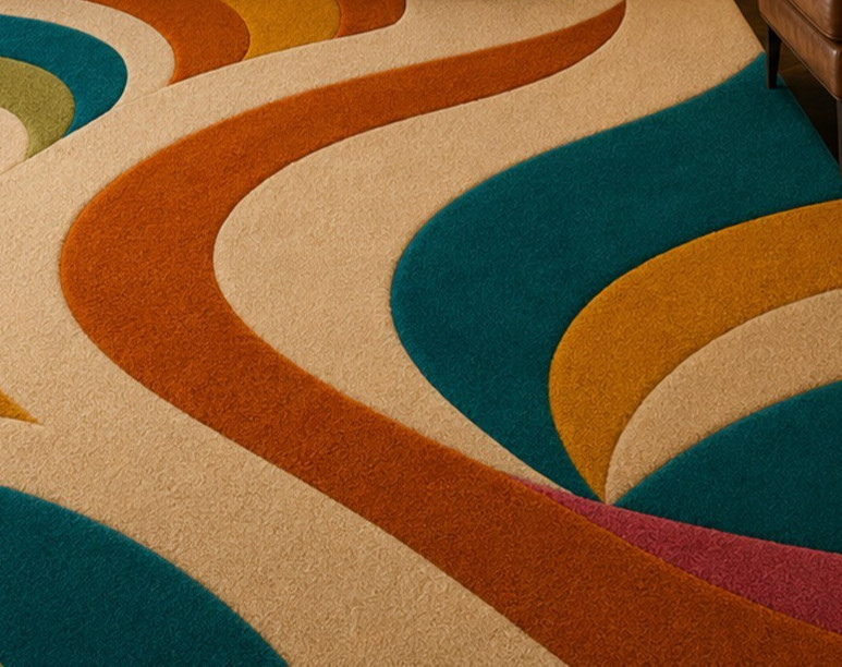 Hand Tufted Abstract Wool Area Rug Mid Century Modern Retro Custom Size