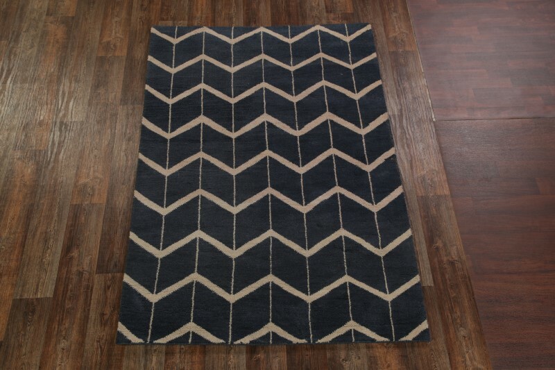 Navy Blue/Beige Modern Trellis Moroccan Oriental Rug Wool Handmade 5’x8′ Carpet