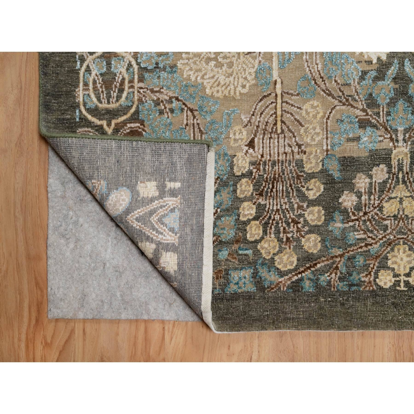 8’10″x12’1″ Brown Wool and Silk Erased Sarouk Design Hand Knotted Rug R91165
