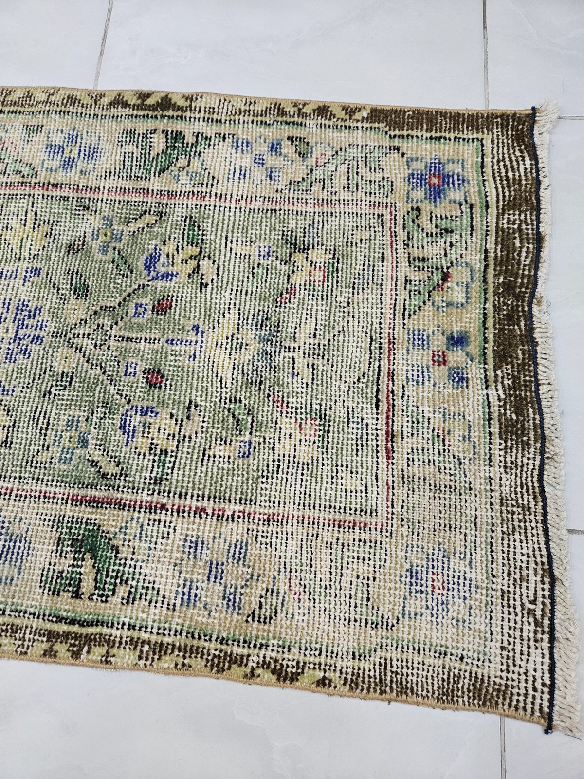 Handwoven Wool Vintage Rug, Green Accent Rug (1.9 x 3.2 ft)