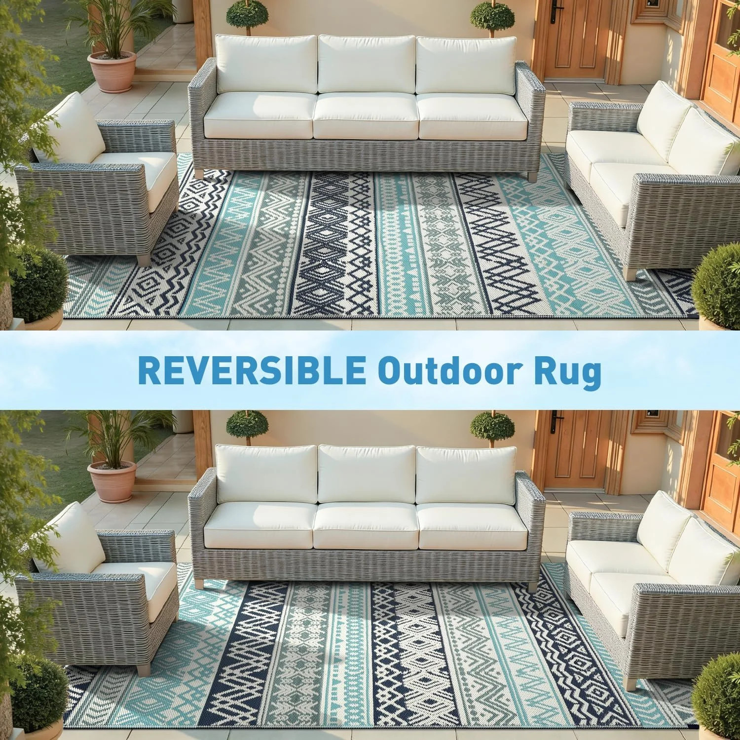 MontVoo Outdoor Rug Carpet Waterproof-Patio Rug Mat 5×8 Reversible RV Outdoor Ca