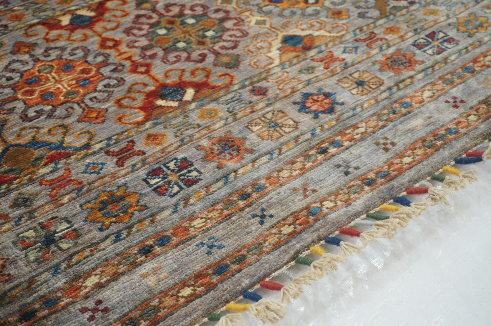 6×8 ft Gray Khorjin Afghan Hand Knotted Wool Oriental Rug