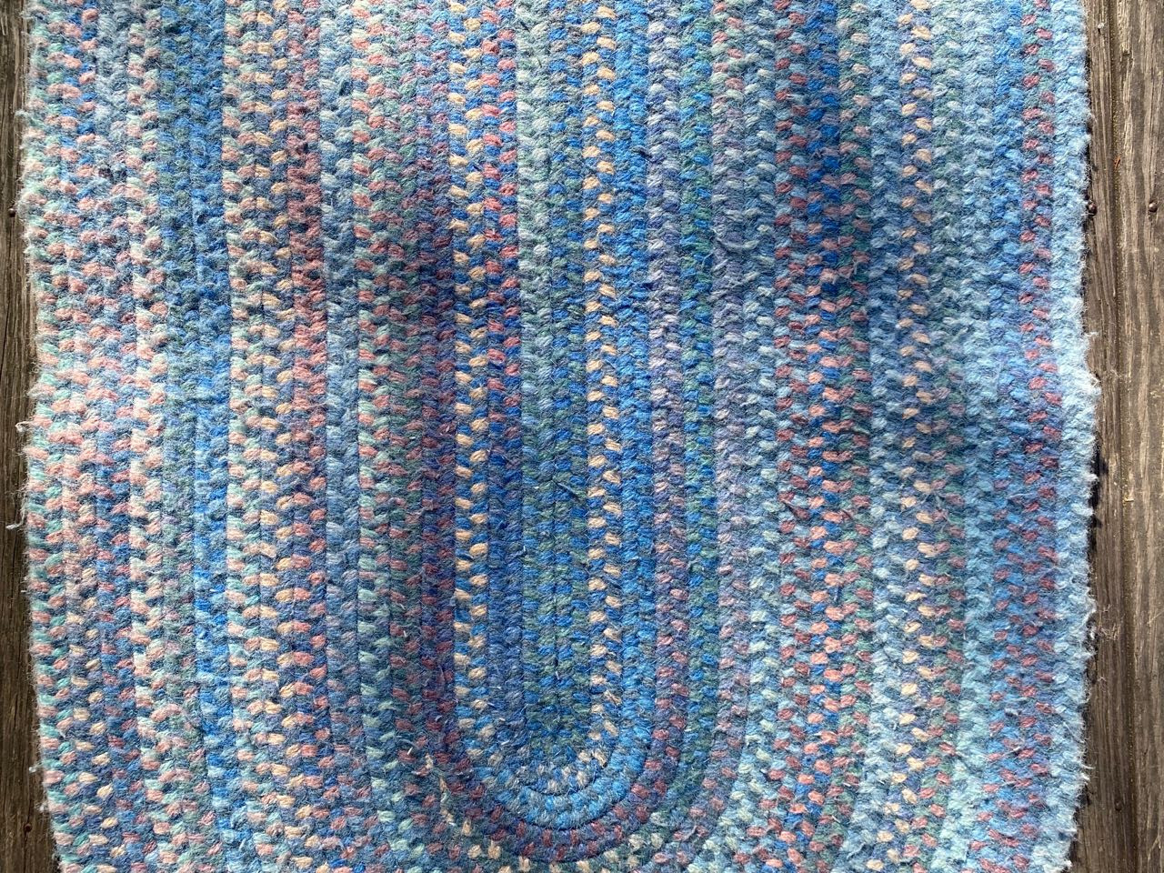 Vintage Chenille Hand Braided Oval Pill Area Rug. 48×27 inches