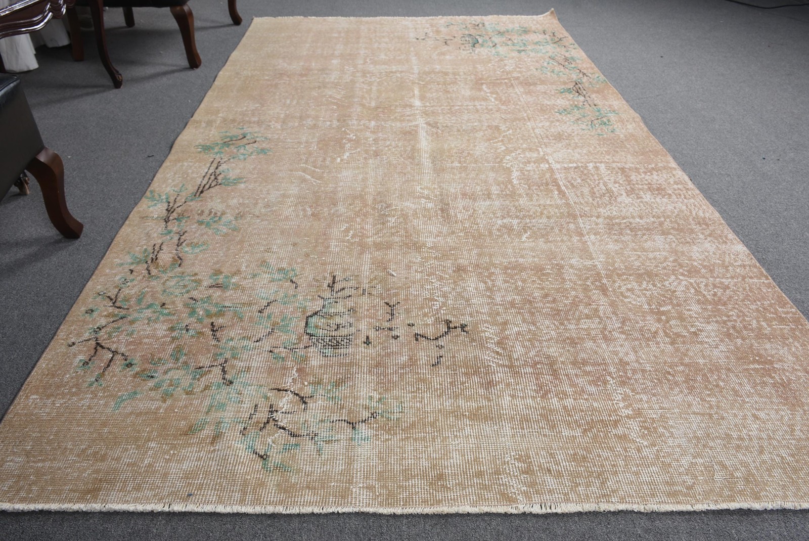 Turkish 5,2×9,3 ft Rug, Large Vintage Rug, Brown Green Handmade Rug