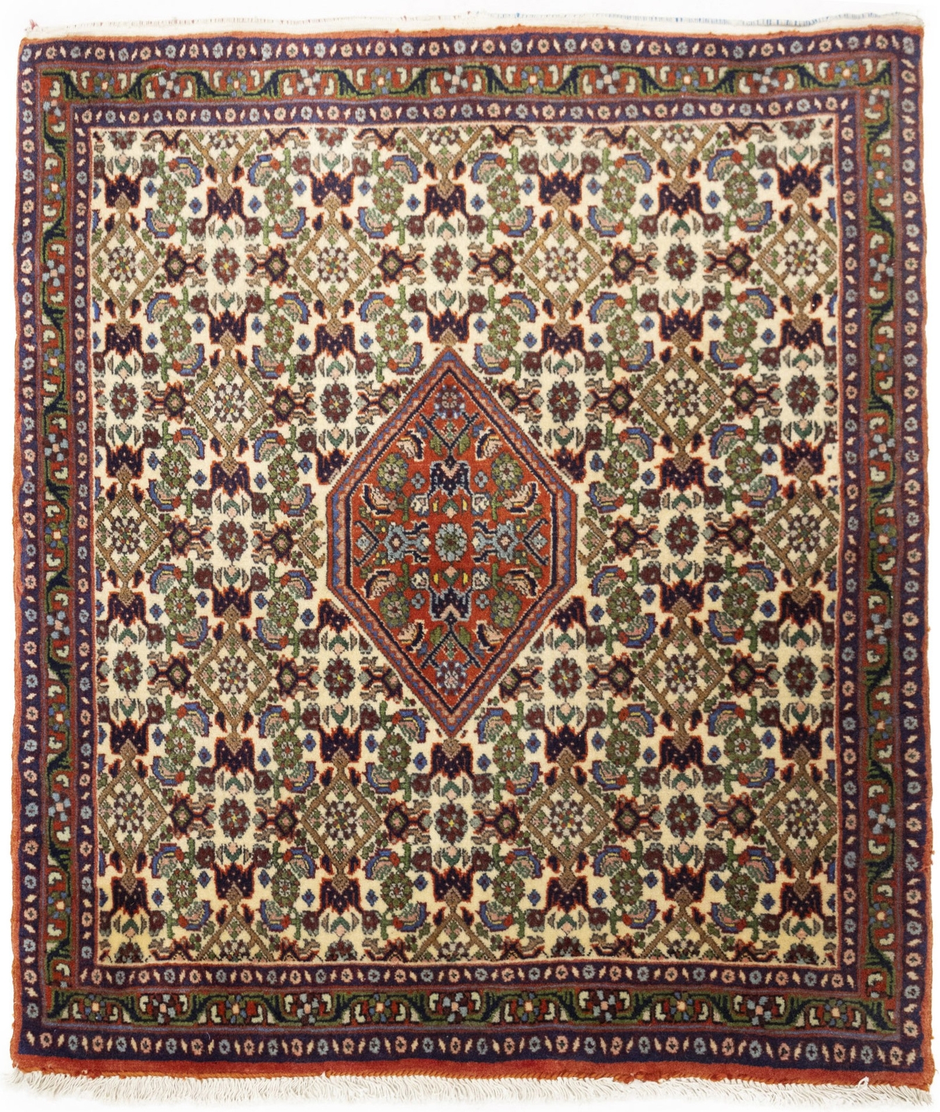 Vintage Handmade Indo-Bidjar Oriental Rug Cream Floral Style Carpet 2’5X2’9 ft