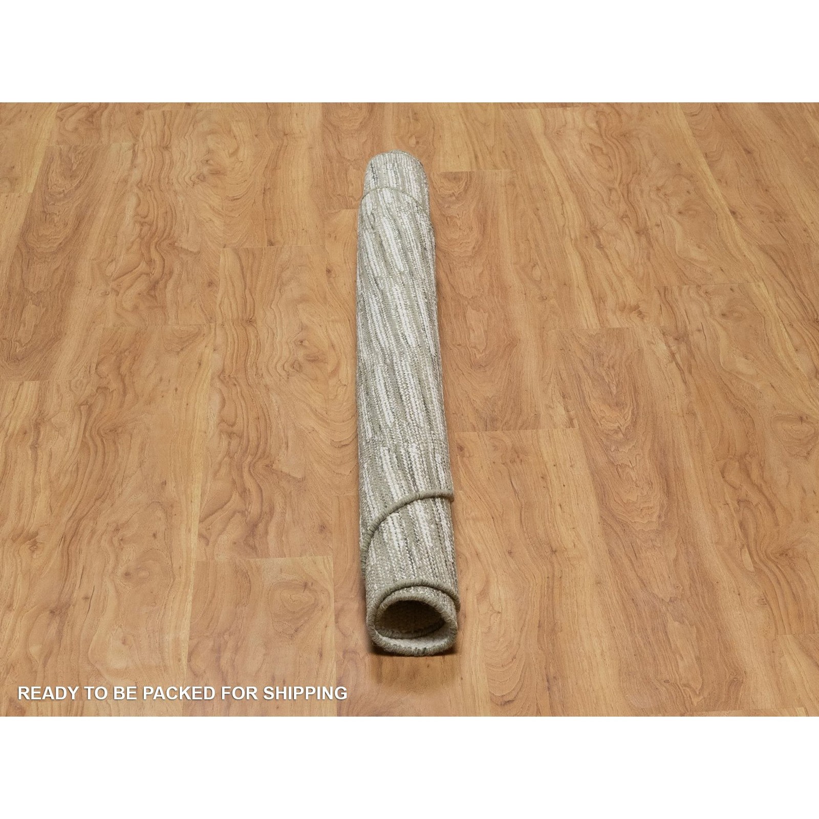 5’9″x5’9″ Ivory Hand Woven Round Rug Flat Weave with Pile Natural Wool R91738