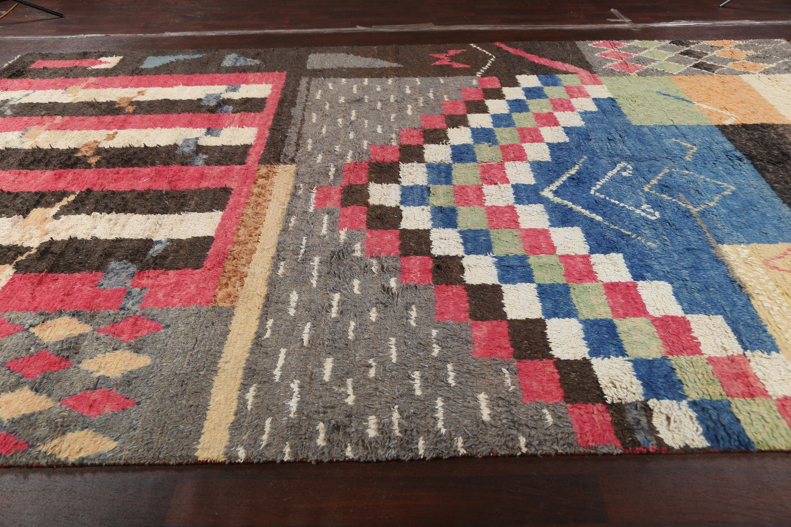 Abstract Moroccan Rug 10×15 Ft Handmade Large Geometric Wool Carpet Living Room