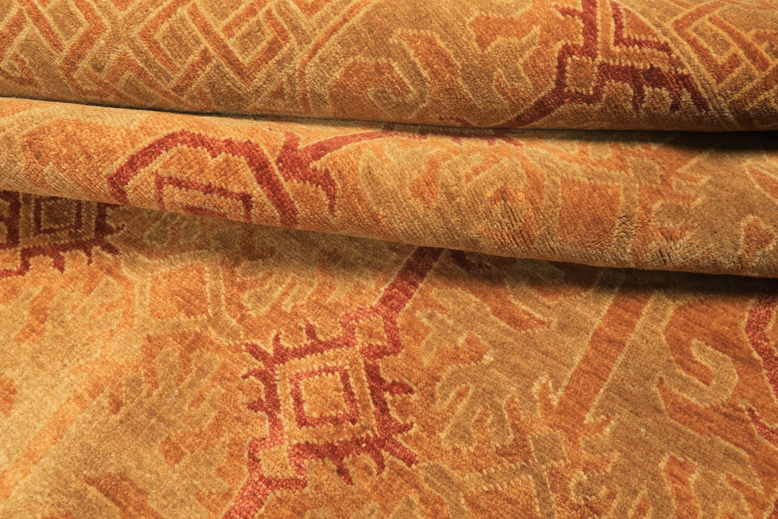 5’11″x8’9″ Hand Knotted Wool Caramel, Rust Agra Transitional Kalaty Rug