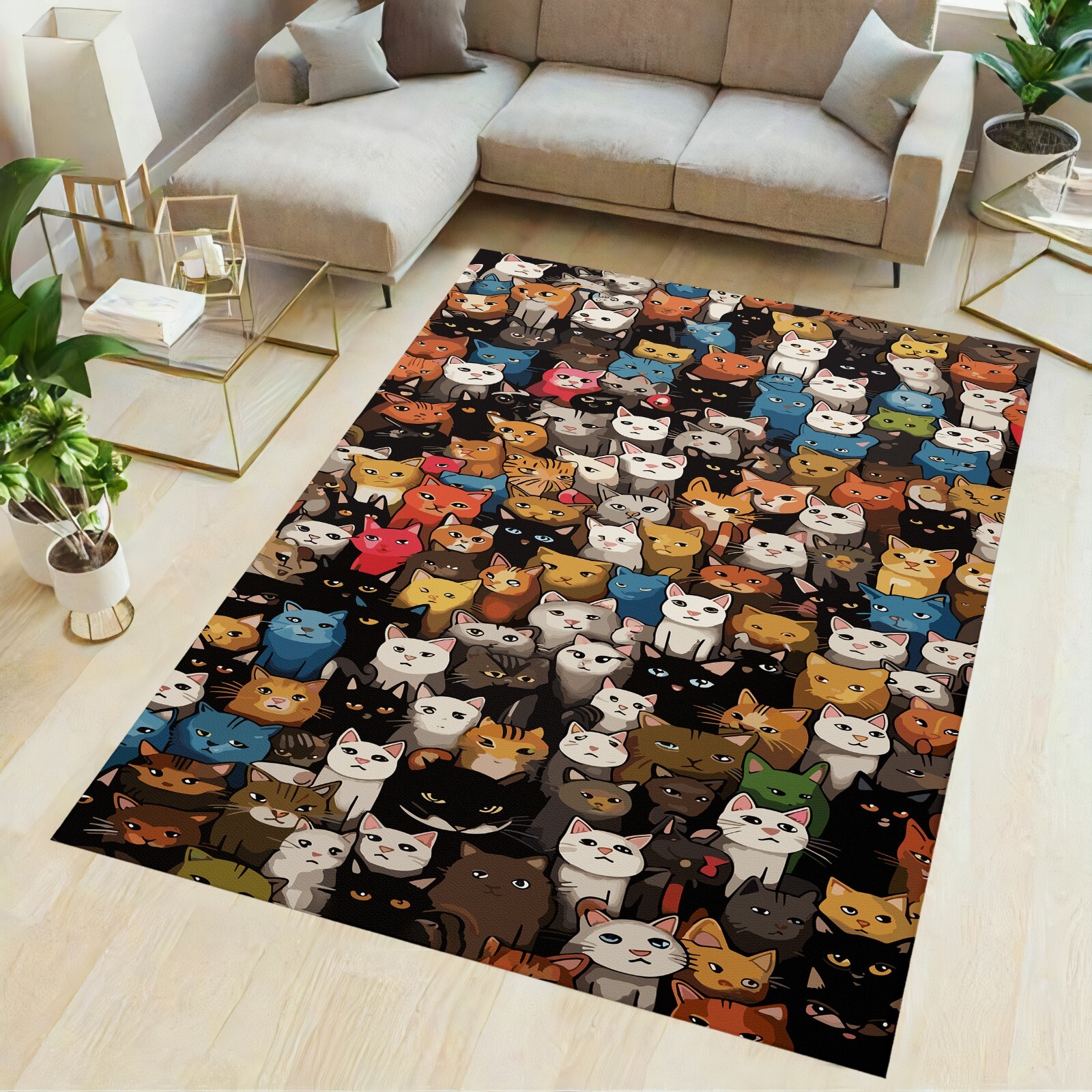 Cat rug, animal rug, cat pattern rug, cat themed rug, animal pattern rug