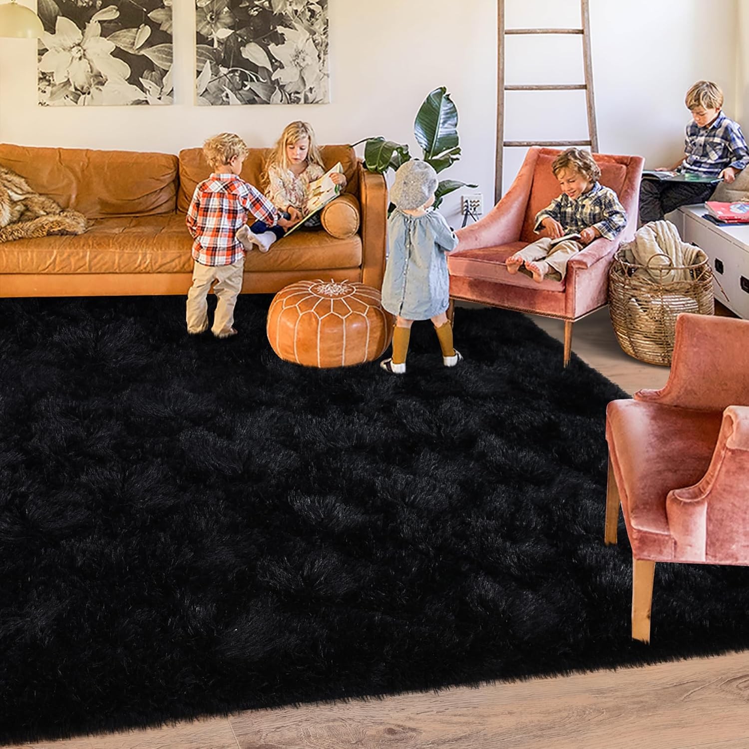 Quntue 8×10 Area Rugs for Living Room, Ultra Soft Large Shag Black Bedroom Rug
